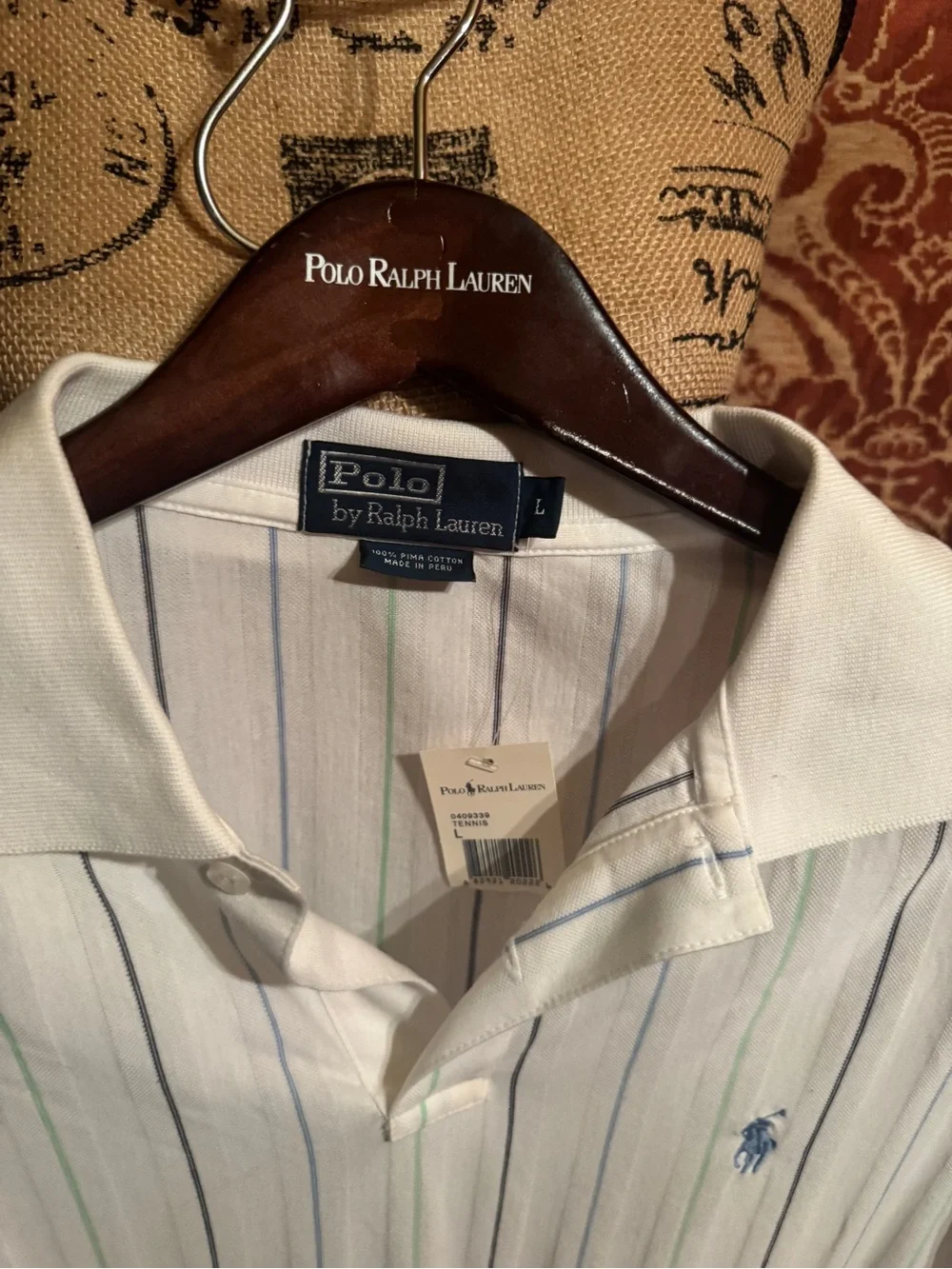 Polo by Ralph Lauren White Polo with Blue & Green Pinstripes